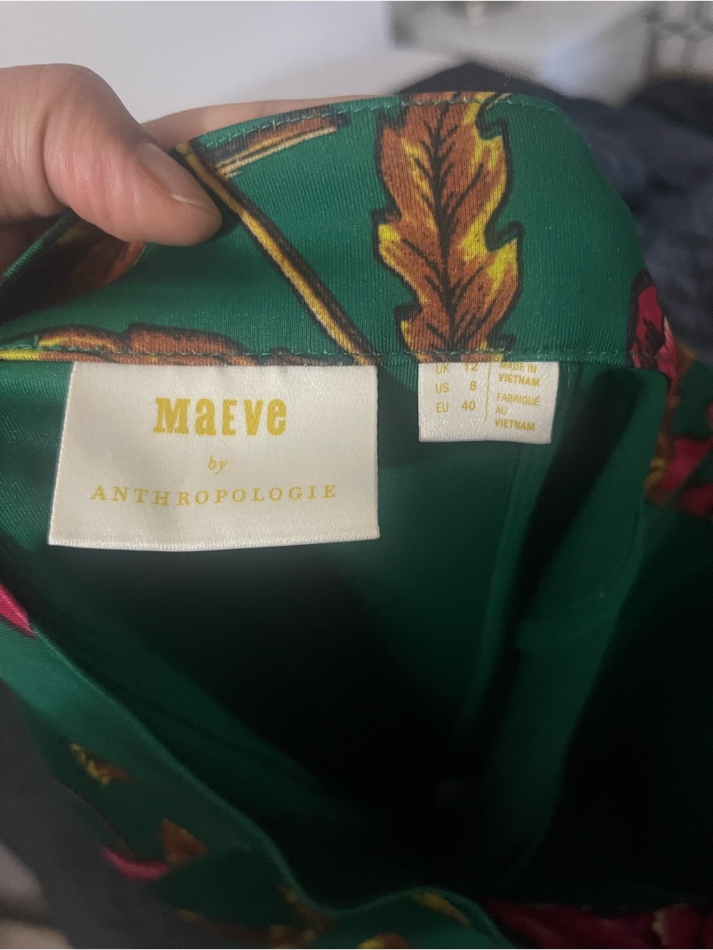 Maeve Emerald Green Floral Skater Skirt with Pink and Gold Leaves - Picture 4 of 5